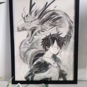 Dessin "Luffy et Kaido - One Piece" – Œuvre au fusain
